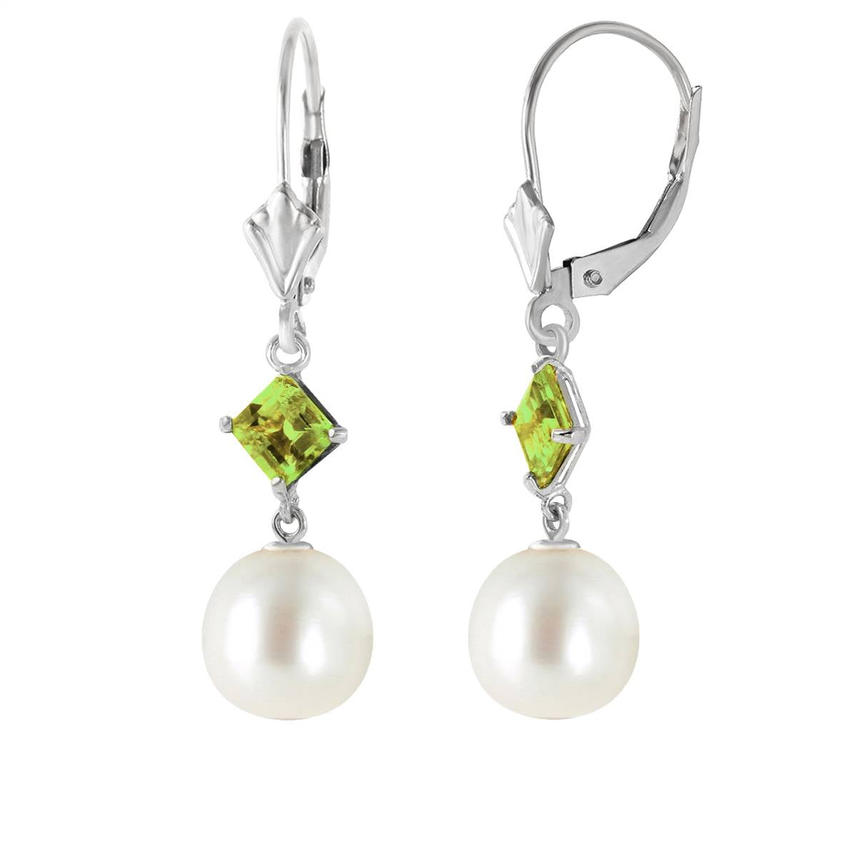 5 Carat 14K Solid White Gold High Standards Peridot Pearl Earrings