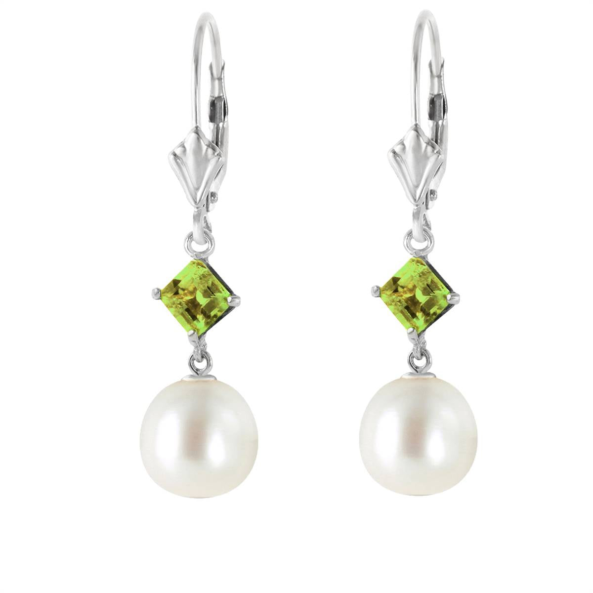 5 Carat 14K Solid White Gold High Standards Peridot Pearl Earrings