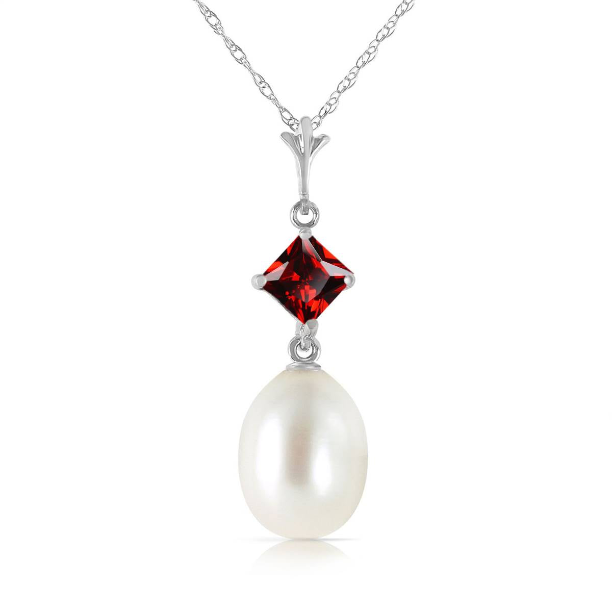 2.5 Carat 14K Solid White Gold Just Imagine Garnet Pearl Necklace