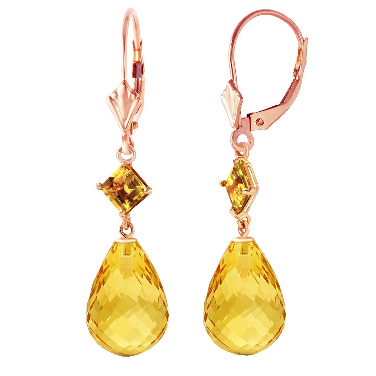 14K Solid Rose Gold Leverback Earrings Citrine Genuine