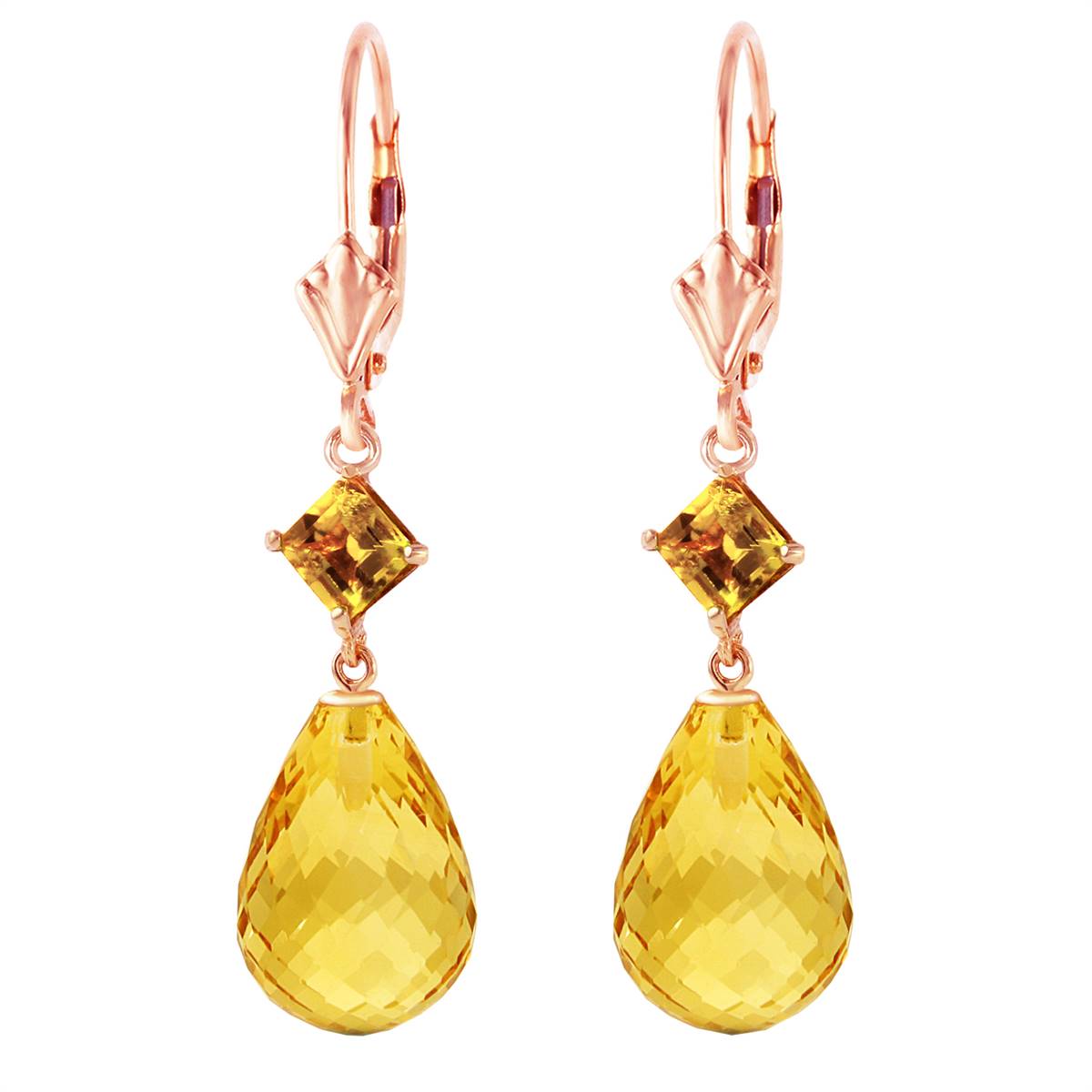 14K Solid Rose Gold Leverback Earrings Citrine Genuine