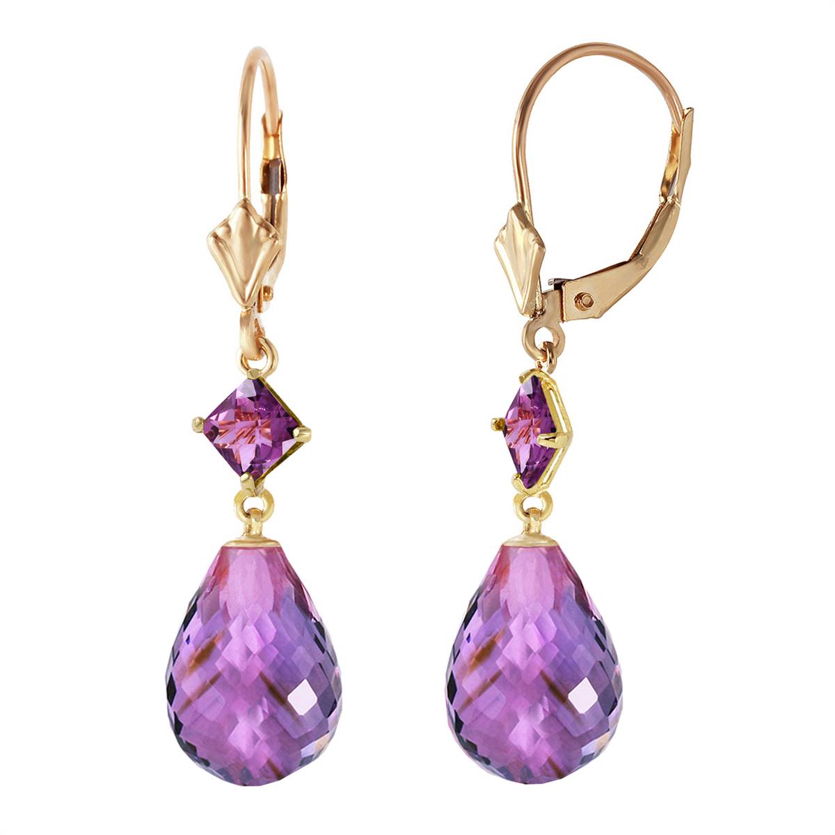 11 Carat 14K Solid Yellow Gold Memorable Amethyst Leverback Earrings