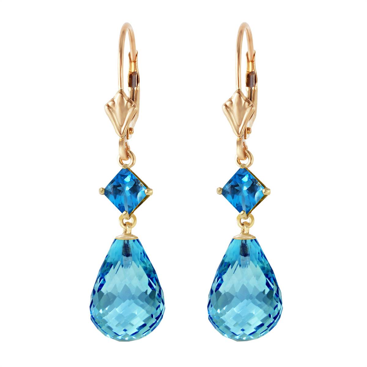 11 Carat 14K Solid Yellow Gold Broadway Blue Topaz Earrings