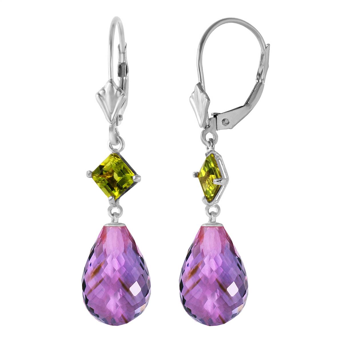 11 Carat 14K Solid White Gold Take A Stand Peridot Amethyst Earrings