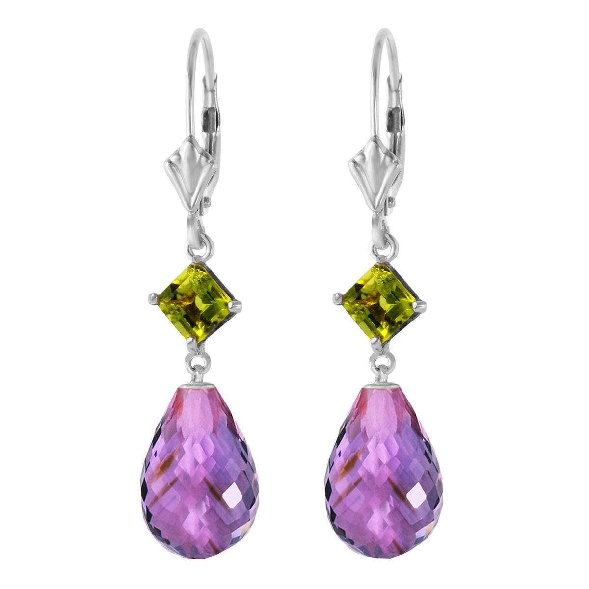 11 Carat 14K Solid White Gold Take A Stand Peridot Amethyst Earrings