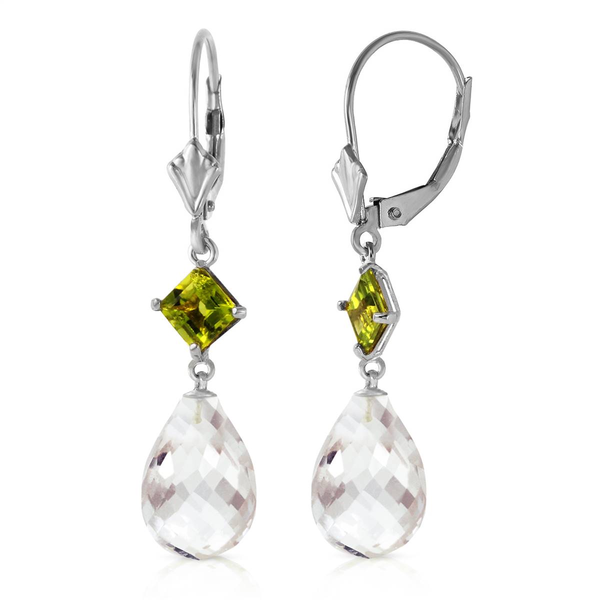 11 Carat 14K Solid White Gold Born To Rock Peridot White Pearl Earrings