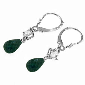 18.6 Carat 14K Solid White Gold Leverback Earrings White Topaz Emerald