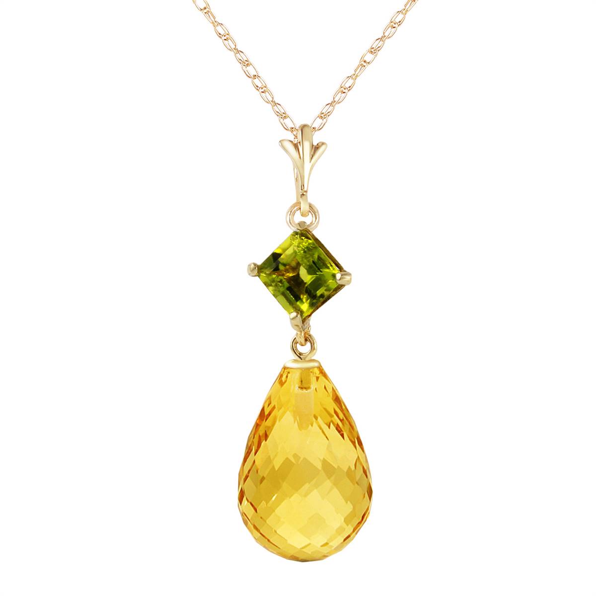 5.5 Carat 14K Solid Yellow Gold Forget Not Yet Peridot Citrine Necklace