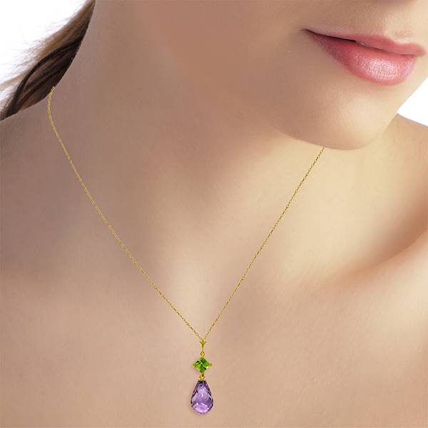 5.5 Carat 14K Solid Yellow Gold Necklace Peridot Purple Amethyst