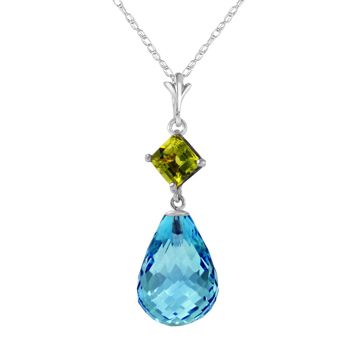 5.5 Carat 14K Solid White Gold Consciousness Pridot Blue Topaz Necklace