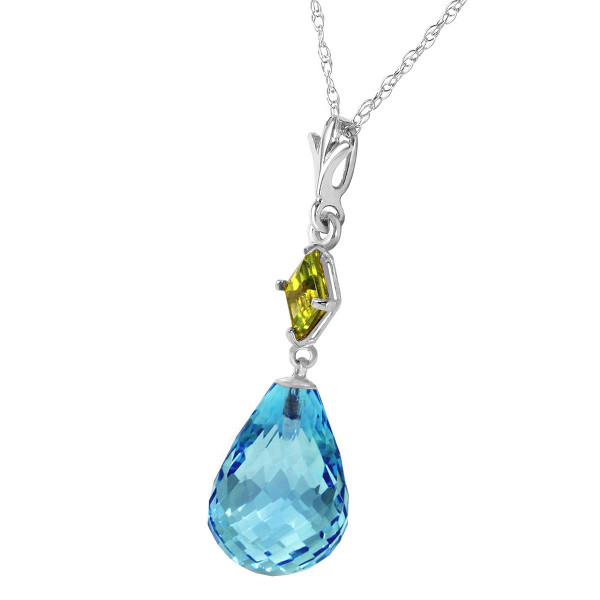 5.5 Carat 14K Solid White Gold Consciousness Pridot Blue Topaz Necklace