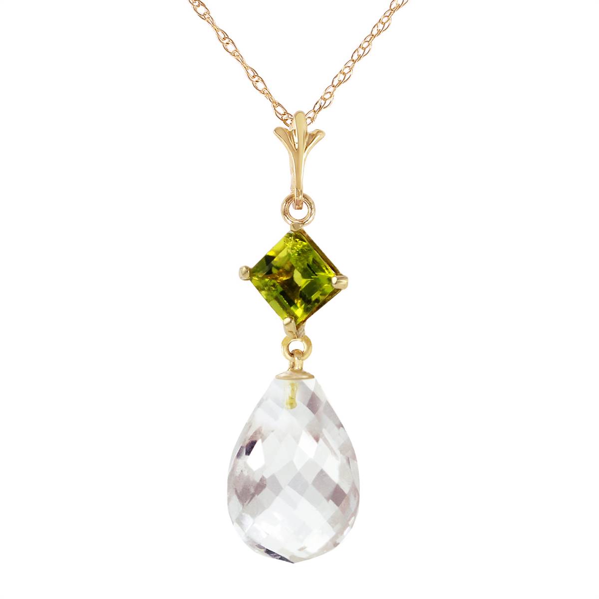 5.5 Carat 14K Solid Yellow Gold Necklace Peridot White Topaz