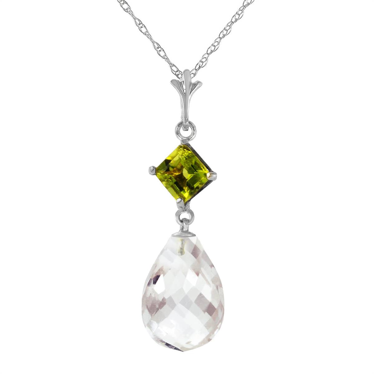 5.5 Carat 14K Solid White Gold Necklace Peridot White Topaz