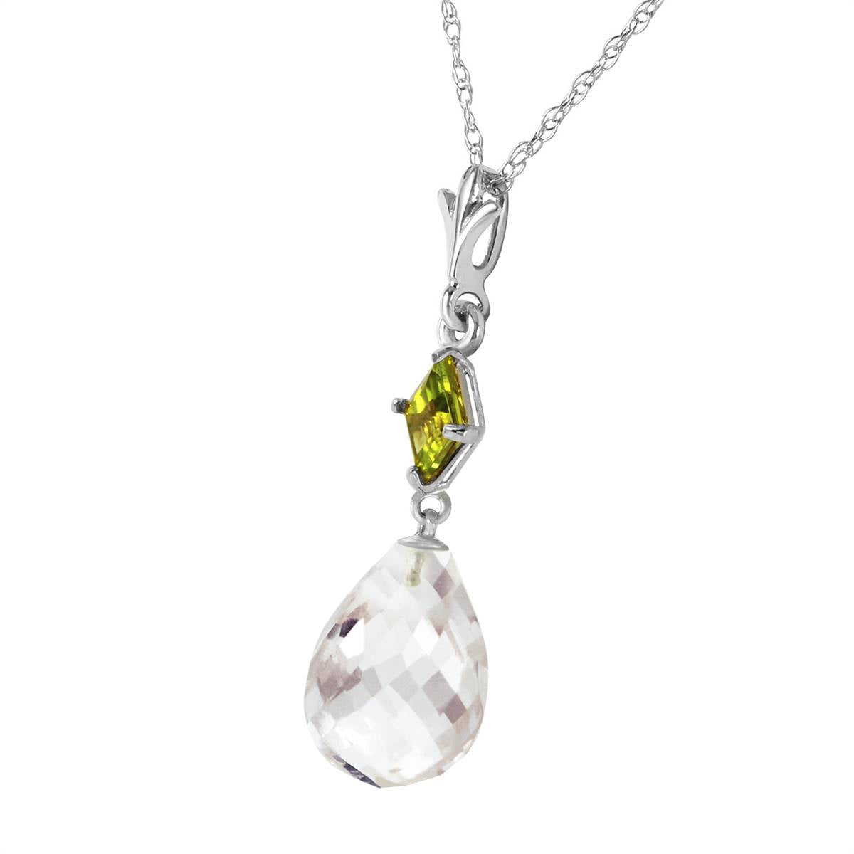 5.5 Carat 14K Solid White Gold Necklace Peridot White Topaz