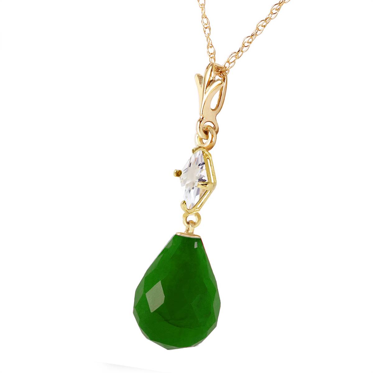 9.3 Carat 14K Solid Yellow Gold Necklace White Topaz Emerald