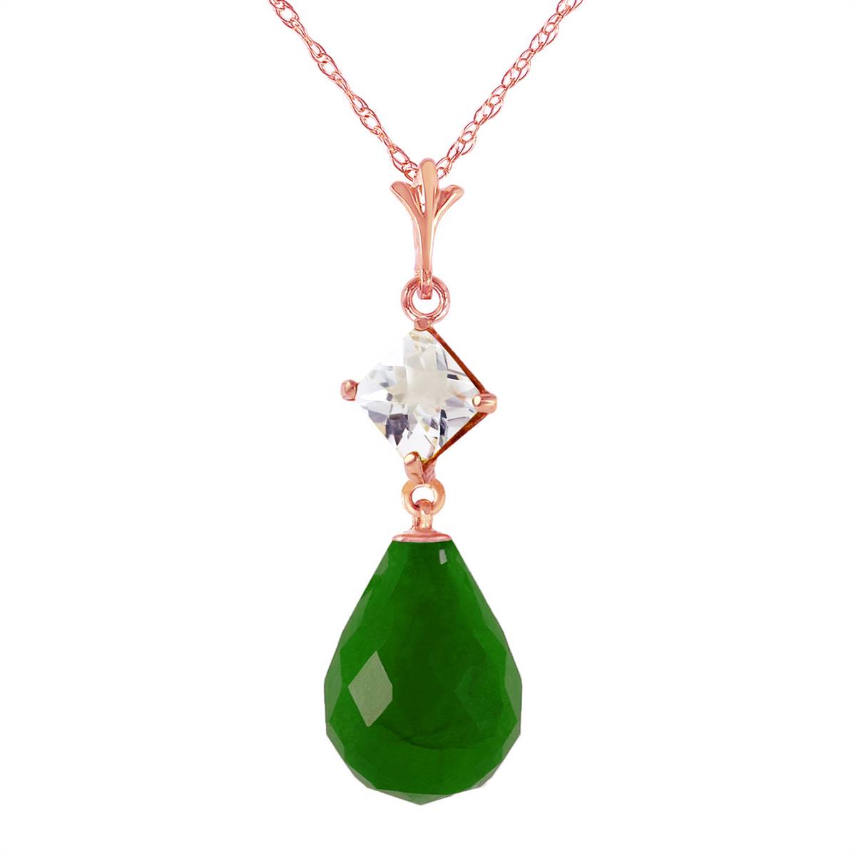 14K Solid Rose Gold Necklace w/ Rose Topaz & Emerald