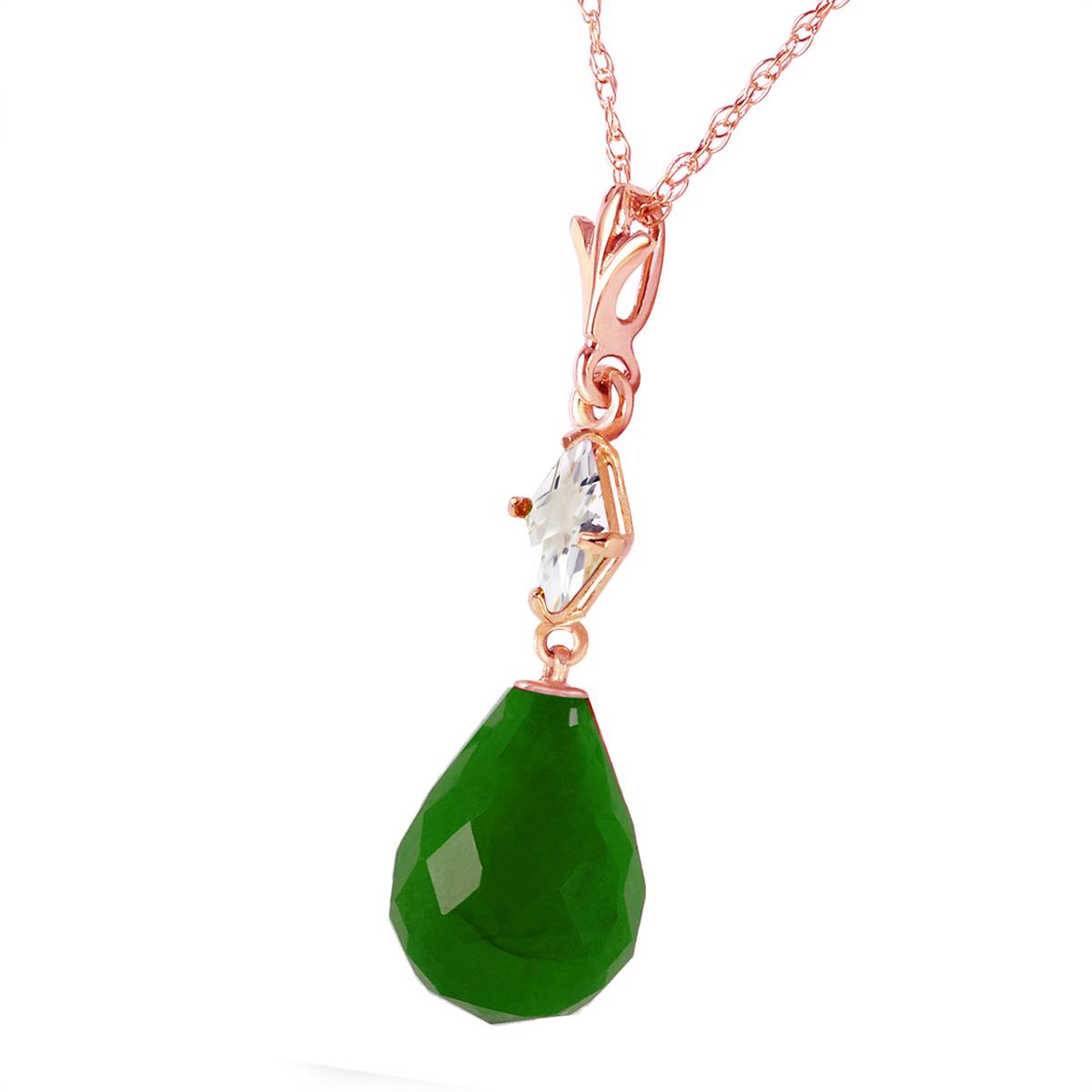 14K Solid Rose Gold Necklace w/ Rose Topaz & Emerald