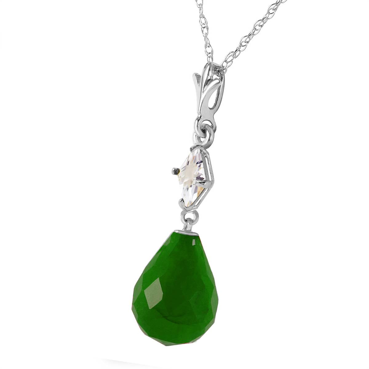 9.3 Carat 14K Solid White Gold Necklace White Topaz Emerald