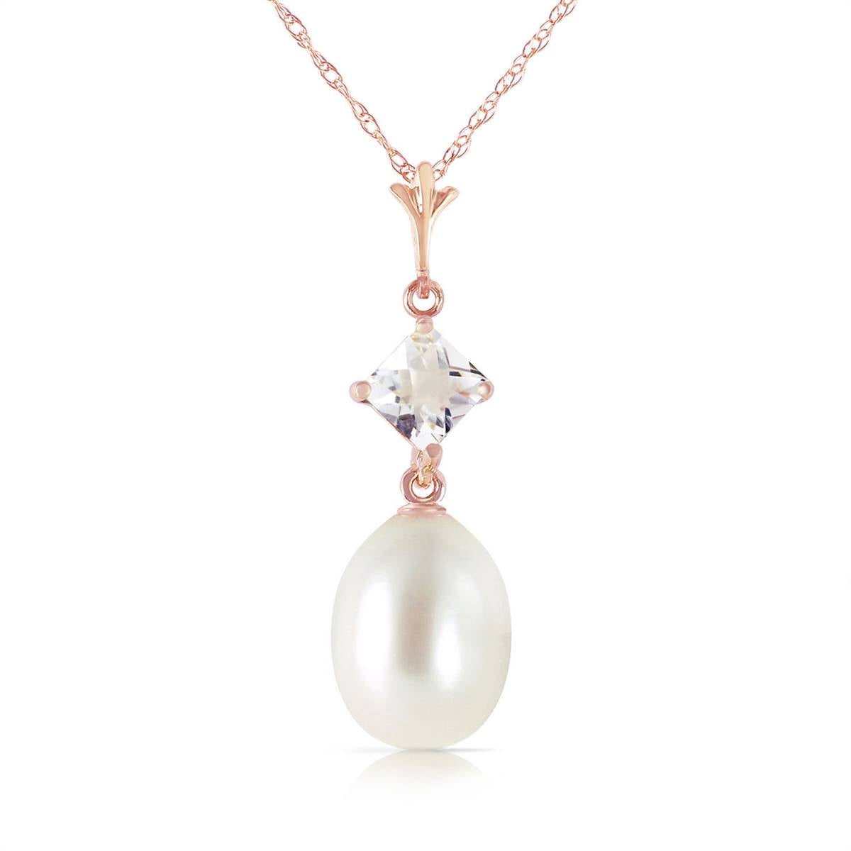 14K Solid Rose Gold Necklace w/ Rose Topaz & Pearl