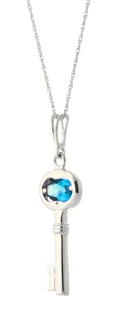 0.5 Carat 14K Solid White Gold Key Charm Necklace Blue Topaz