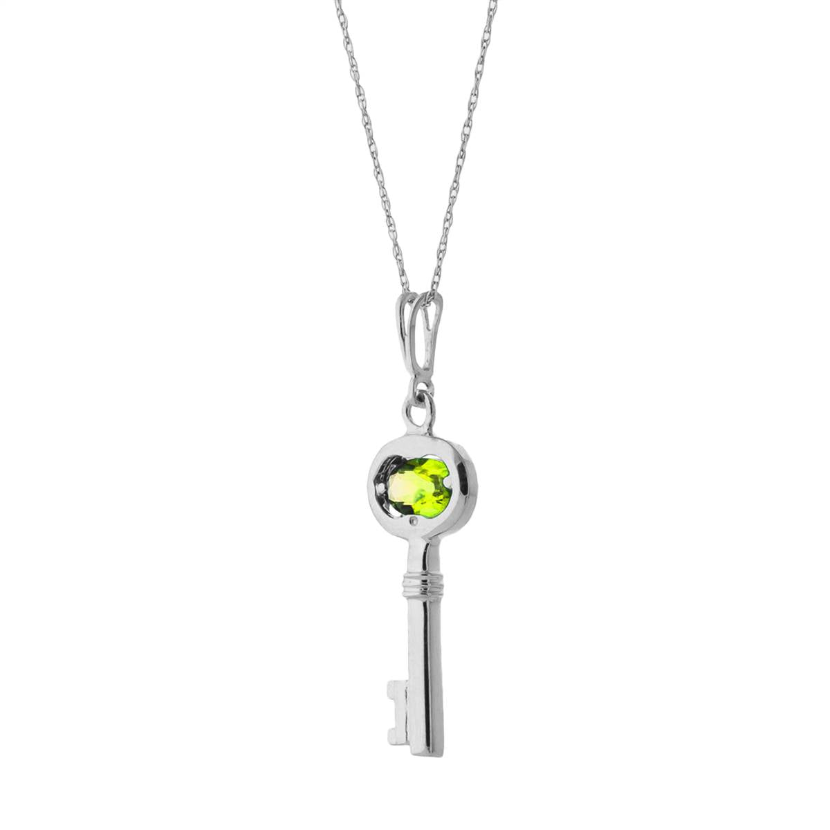 0.5 Carat 14K Solid White Gold Key Charm Necklace Peridot