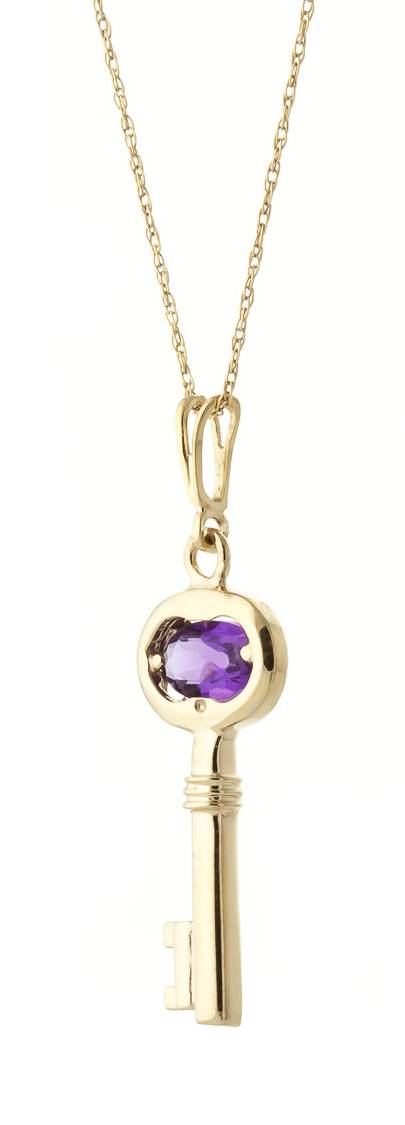 0.5 Carat 14K Solid Yellow Gold Key Charm Necklace Purple Amethyst