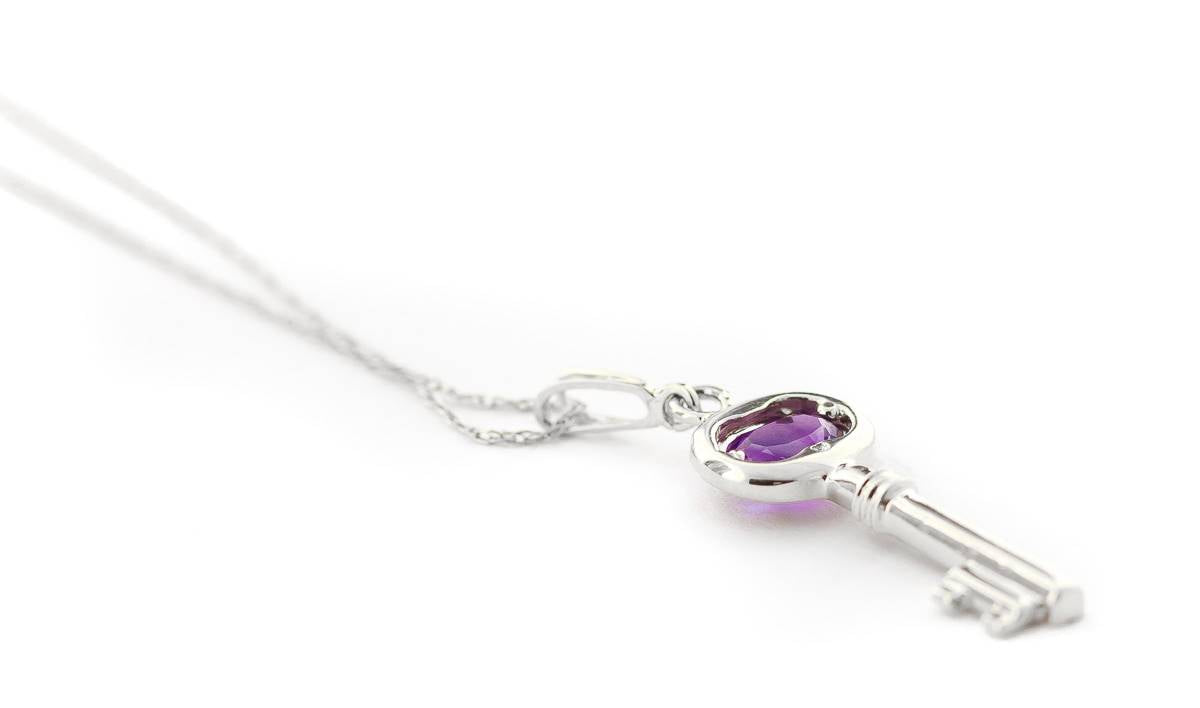 0.5 Carat 14K Solid White Gold Key Charm Necklace Purple Amethyst