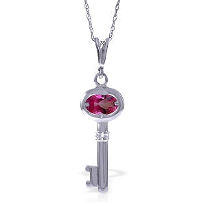 0.5 Carat 14K Solid White Gold Key Charm Necklace Pink Topaz