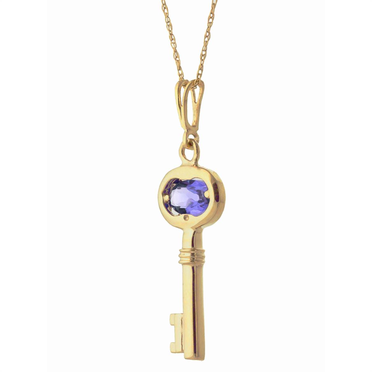 0.5 Carat 14K Solid Yellow Gold Key Charm Necklace Tanzanite