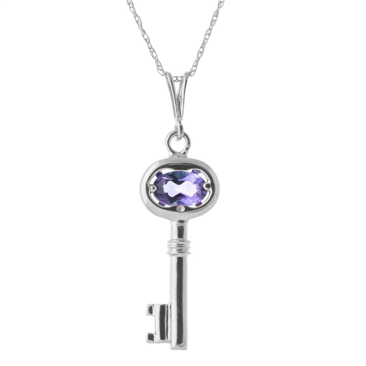 0.5 Carat 14K Solid White Gold Key Charm Necklace Tanzanite