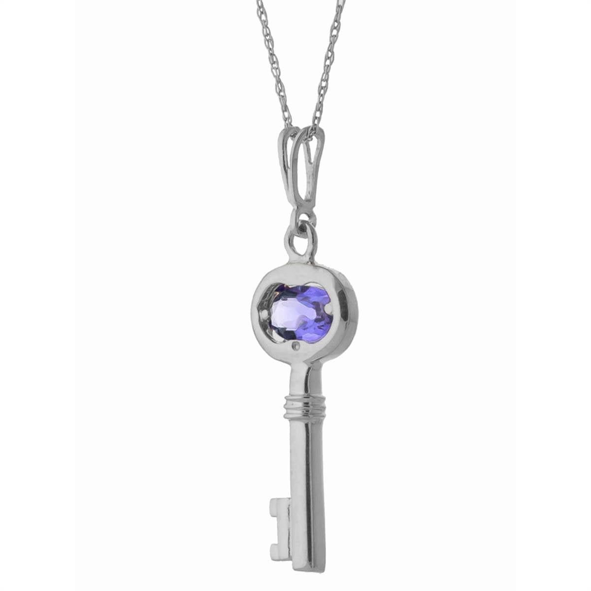 0.5 Carat 14K Solid White Gold Key Charm Necklace Tanzanite