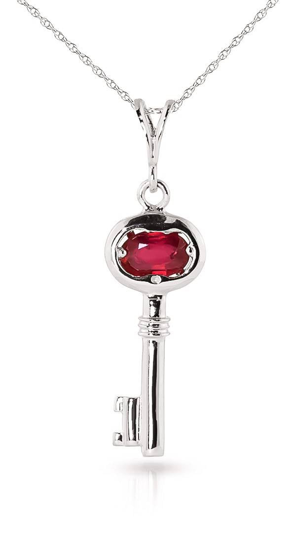 0.5 Carat 14K Solid White Gold Key Charm Necklace Natural Ruby