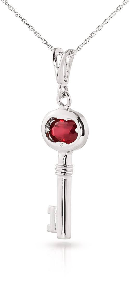 0.5 Carat 14K Solid White Gold Key Charm Necklace Natural Ruby