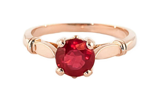 14K Solid Rose Gold Solitaire Ring Natural Ruby Series