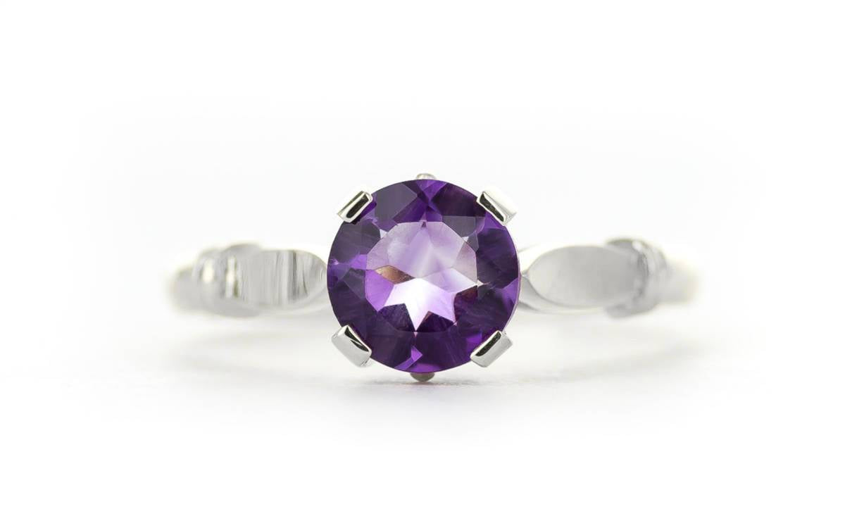 1.15 Carat 14K Solid White Gold Solitaire Ring Purple Amethyst