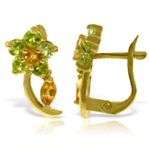 1.72 Carat 14K Solid Yellow Gold Flora Citrine Peridot Clip Earrings