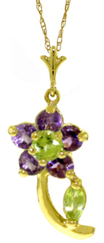 0.87 Carat 14K Solid White Gold Love Heals Amethyst Peridot Necklace