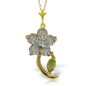 0.87 Carat 14K Solid Yellow Gold Flora Aquamarine Peridot Necklace