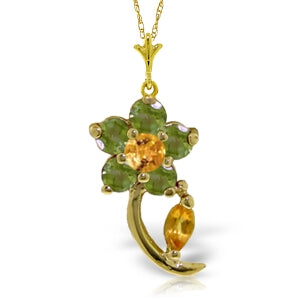 0.87 Carat 14K Solid Yellow Gold Flora Citrine Peridot Necklace