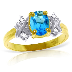 0.97 Carat 14K Solid Yellow Gold Chicago Blues Blue Topaz Diamond Ring