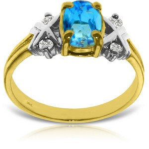 0.97 Carat 14K Solid Yellow Gold Chicago Blues Blue Topaz Diamond Ring