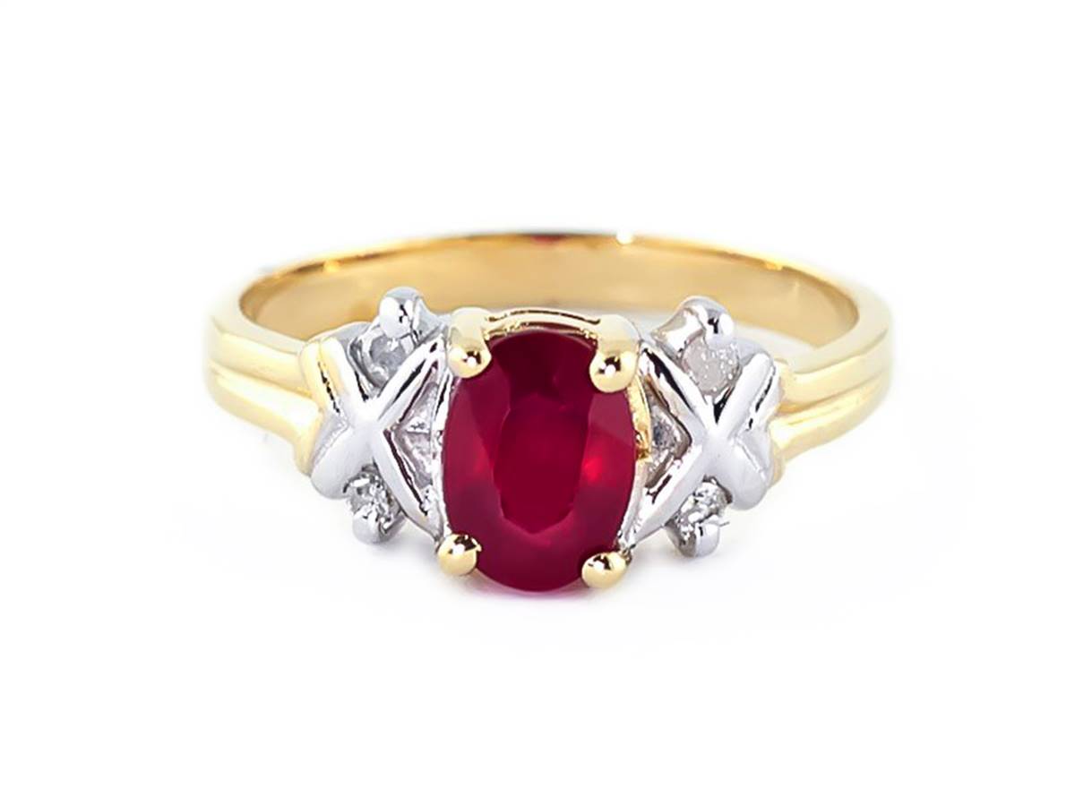 1.47 Carat 14K Solid Yellow Gold Ring Diamond Ruby