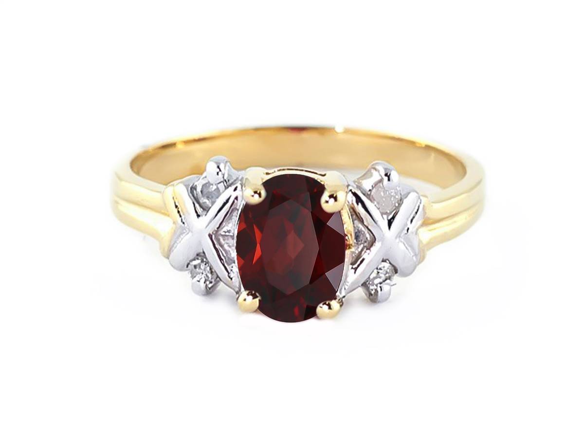 0.97 Carat 14K Solid Yellow Gold Let's Talk Garnet Diamond Ring