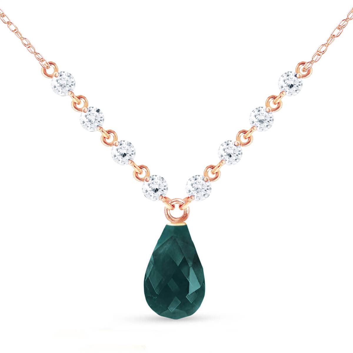 15.6 Carat 14K Solid Rose Gold Necklace Diamond Emerald