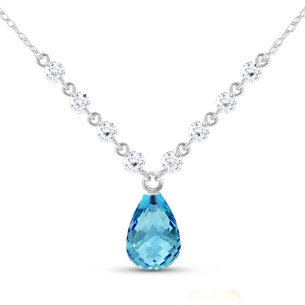 11.3 Carat 14K Solid White Gold Dearly Beloved Blue Topaz Diamond Necklace