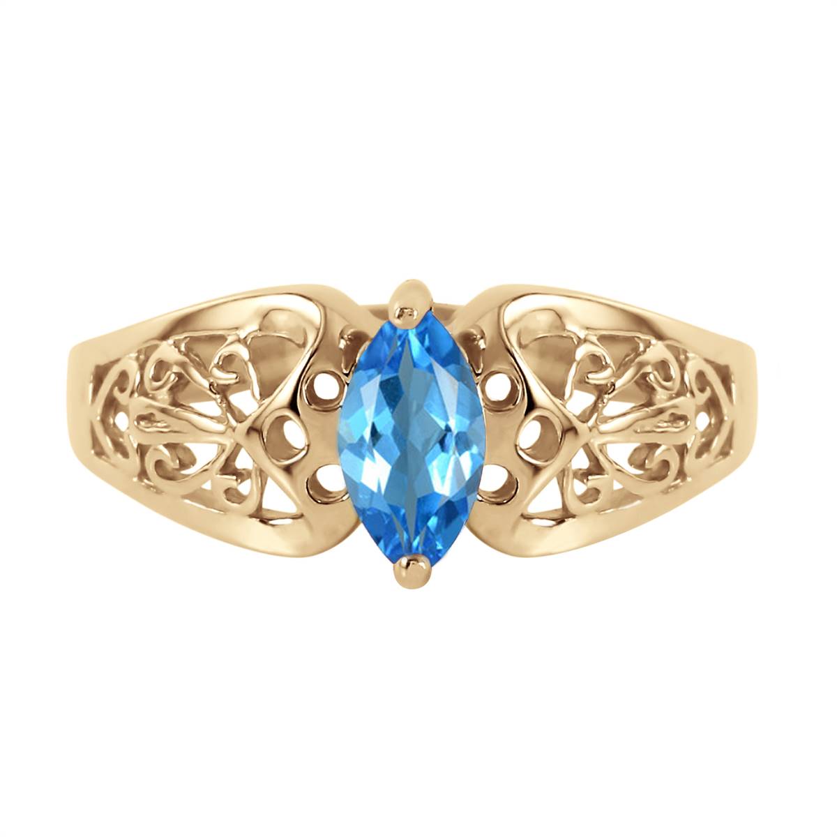 0.2 Carat 14K Solid Yellow Gold Lily Blue Topaz Ring