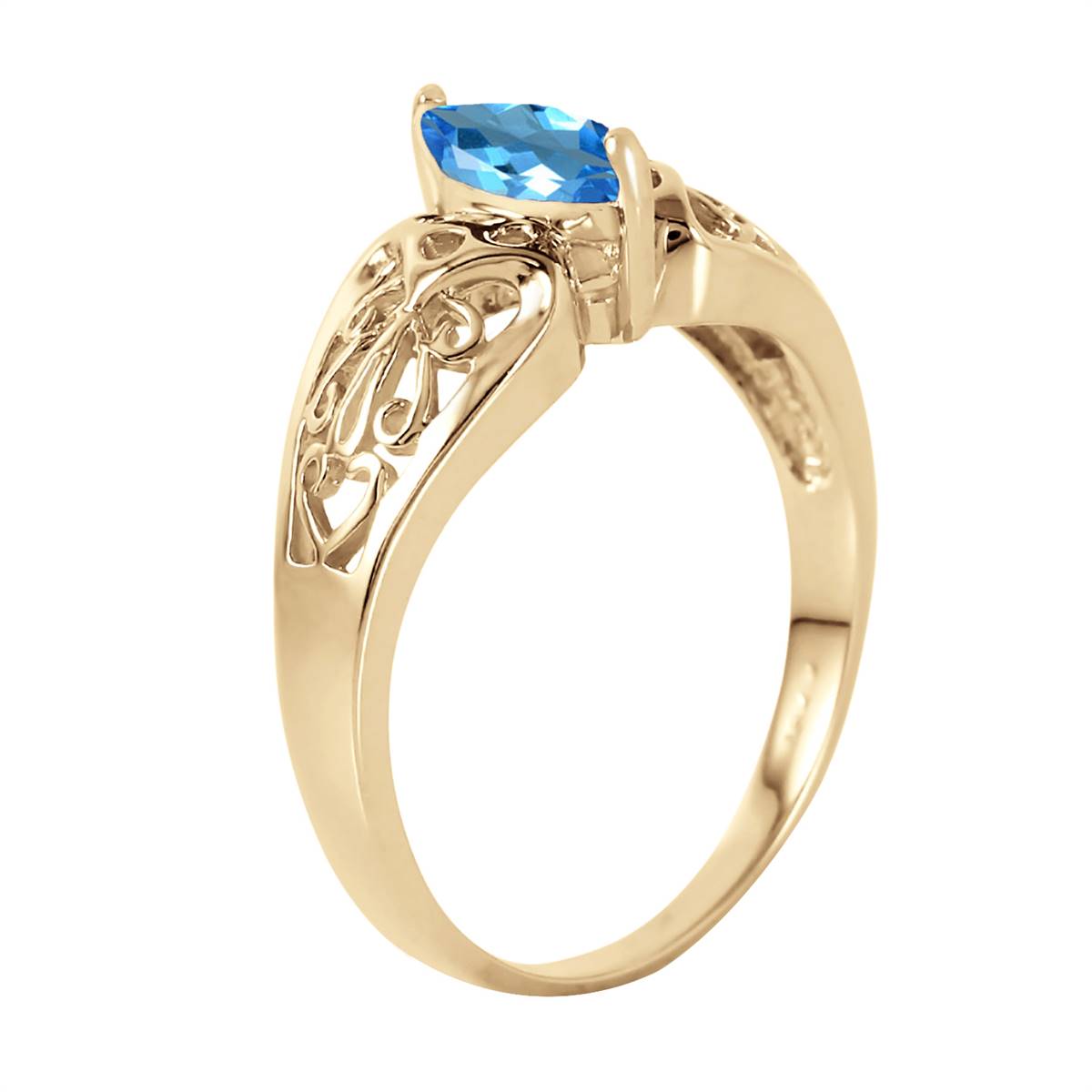 0.2 Carat 14K Solid Yellow Gold Lily Blue Topaz Ring