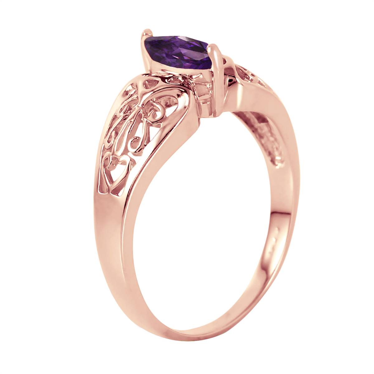 0.2 Carat 14K Solid Rose Gold Filigree Ring Natural Amethyst