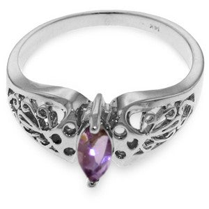 0.2 Carat 14K Solid White Gold Filigree Ring Natural Amethyst