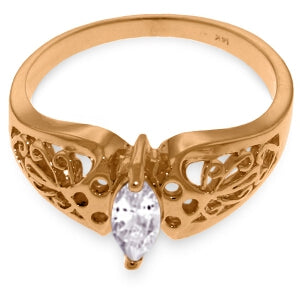 0.2 Carat 14K Solid Rose Gold Filigree Ring Natural White Topaz